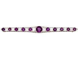 2.63 ct Amethyst and 2.24 ct Diamond, 15 ct White Gold Bar Brooch - Antique Circa 1900