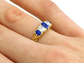 19th Century Sapphire Diamond Ring Wearing Hand