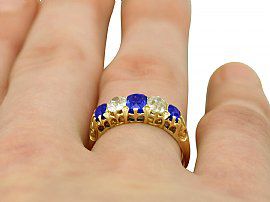 19th Century Sapphire Diamond Ring Wearing Finger