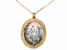 Painted Enamel and Mother of Pearl, 18ct Yellow Gold Pendant - Antique French Circa 1880