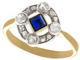 0.20ct Sapphire and 0.32ct Diamond, 18ct Yellow Gold Dress Ring - Antique Circa 1910