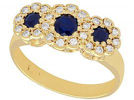 0.55ct Sapphire and 0.46ct Diamond, 18ct Yellow Gold Dress Ring - Vintage Circa 1980