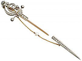 2.85 ct Diamond and 14 ct Yellow Gold Pin Brooch - Antique Victorian