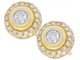0.88 ct Diamond and 18 ct Yellow Gold Cluster Earrings - Vintage Circa 1960