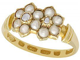 Pearl and Diamond, 18ct Yellow Gold Dress Ring - Antique 1871