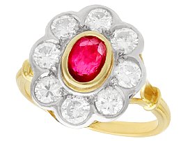 2.05ct Diamond and Ruby Colour Doublet, 18ct Yellow Gold Cluster Ring - Vintage Circa 1950