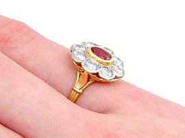 ruby and diamond cluster ring wearing
