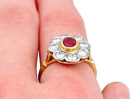ruby and diamond cluster ring wearing