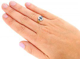 Sapphire and Diamond Cocktail Ring in Yellow Gold Wearing 