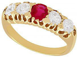 0.82ct Diamond and Synthetic Ruby, 18ct Yellow Gold Ring - Antique Circa 1910