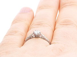 Diamond and Platinum Solitaire Ring Wearing