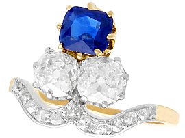 1.35 ct Sapphire and 2.06 ct Diamond, 18 ct Yellow Gold Dress Ring - Antique Circa 1910