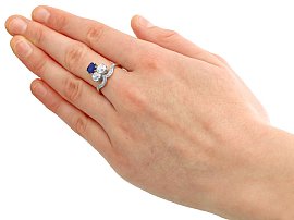 Cushion Cut Sapphire Ring with Diamonds Wearing