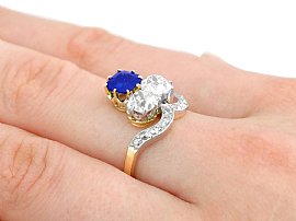 Cushion Cut Sapphire Ring with Diamonds Wearing Hand