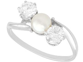 0.83ct Diamond and Pearl, Platinum Dress Ring - Vintage Circa 1950