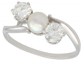0.83 ct Diamond and Pearl, Platinum Dress Ring - Vintage Circa 1950