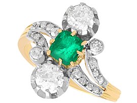 1.12ct Diamond & 0.60ct Emerald, 18ct Yellow Gold Twist Ring - Antique Circa 1880