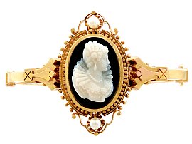 Cameo Bangle/Bracelet with Pearls, 15ct Yellow Gold - Antique Victorian
