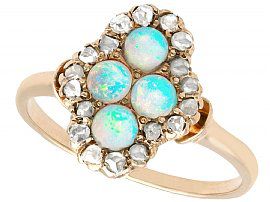 0.22 ct Opal and 0.30 ct Diamond,  14 ct Yellow Gold Dress Ring - Antique Circa 1910