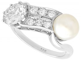Pearl and 1.34ct Diamond, 18ct White Gold Dress Ring - Vintage Circa 1940