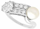 Pearl and 1.34 ct Diamond, 18 ct White Gold Dress Ring - Vintage Circa 1940