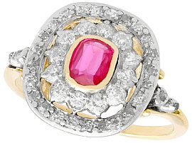 Synthetic Ruby and 0.78ct Diamond, 18ct Yellow Gold Dress Ring - Antique Circa 1907