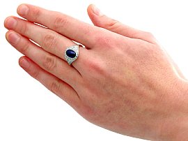 Cabochon Cut Sapphire Ring Wearing