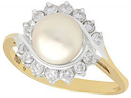 Pearl and 0.33ct Diamond, 18ct Yellow Gold Dress Ring - Vintage Circa 1990
