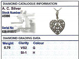 diamond grading card for heart pendant