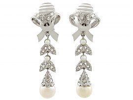 0.54 ct Diamond and Pearl, 18 ct White Gold Drop Earrings - Vintage Circa 1960