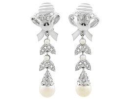 0.54ct Diamond and Pearl, 18ct White Gold Drop Earrings - Vintage Circa 1960
