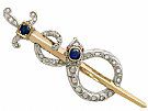 1.05 ct Sapphire and 0.78 ct Diamond, 18 ct Yellow Gold Brooch - Antique Victorian