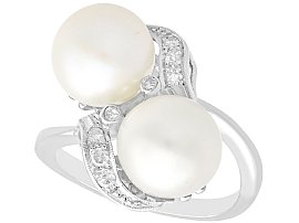 Pearl and 0.12ct Diamond, 10ct White Gold Cocktail Ring - Vintage Circa 1950