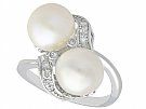 Pearl and 0.12 ct Diamond, 10 ct White Gold Cocktail Ring - Vintage Circa 1950