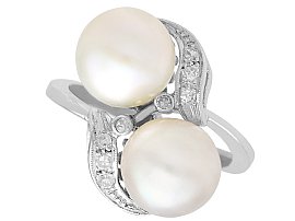 Pearl and 0.12ct Diamond, 10ct White Gold Cocktail Ring - Vintage Circa 1950