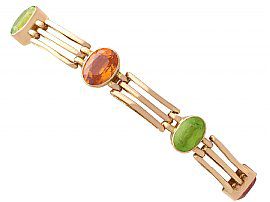 5.19 ct Citrine and 3.72 ct Peridot, 9 ct Yellow Gold Gate Bracelet - Antique 1899
