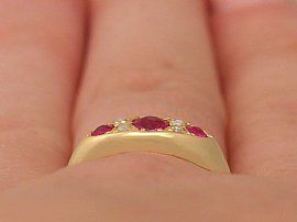 Diamond & Ruby Cocktail Ring Wearing Finger