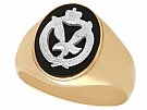 Black Onyx and 14 ct Yellow Gold Signet Ring - Vintage Circa 1950