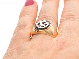 Army Signet Ring on Finger