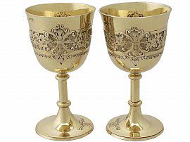 Pair of Sterling Silver Gilt Goblets - Antique Victorian