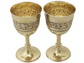 Pair of Sterling Silver Gilt Goblets - Antique Victorian