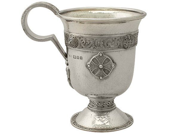 Sterling Silver Christening Mug by Asprey & Co Ltd - Lindisfarne Style - Antique George V