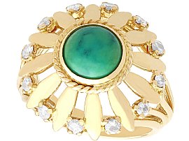 Turquoise and 0.25ct Diamond, 18ct Yellow gold Dress Ring - Vintage Circa 1950