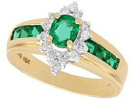 0.62ct Emerald and 0.14ct Diamond, 14ct Yellow Gold Dress Ring - Vintage Circa 1990