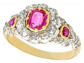 Synthetic Ruby and 0.62 ct Diamond, 18 ct Yellow Gold Dress Ring - Antique Victorian
