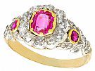 Synthetic Ruby and 0.62 ct Diamond, 18 ct Yellow Gold Dress Ring - Antique Victorian