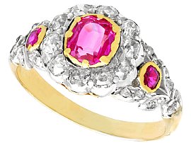 Synthetic Ruby and 0.62ct Diamond, 18ct Yellow Gold Dress Ring - Antique Victorian