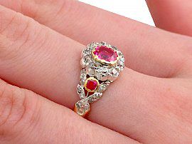 Antique Ruby & Diamond Ring Wearing Hand