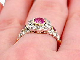 Antique Ruby & Diamond Ring Wearing Finger