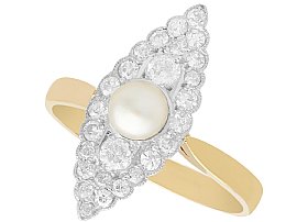 Pearl and 0.42ct Diamond, 18ct Yellow Gold Dress Ring - Antique Circa 1920